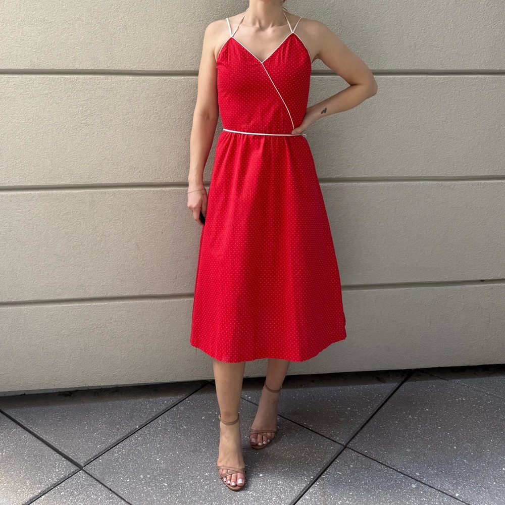 Vintage Red Polka Dot Midi Dress 70s